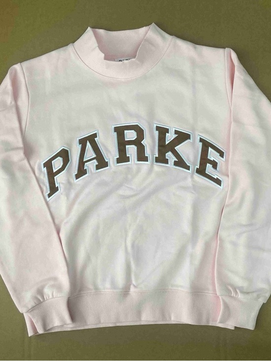 Parke Tops - Parker Light Pink Crewneck Sweatshirt with Brown Lettering